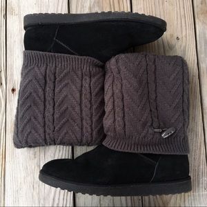 Black and Gray Fold Over Winter Knit Women’s Boots